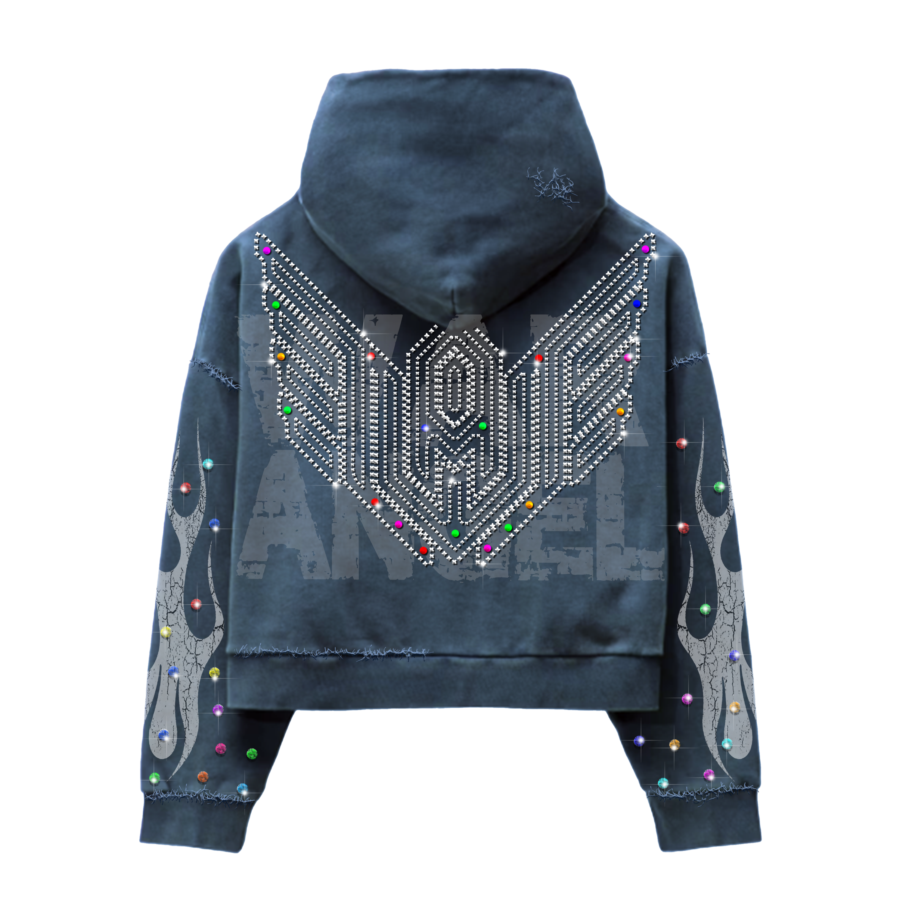 NAVY BLUE RHINESTOES HOODIE