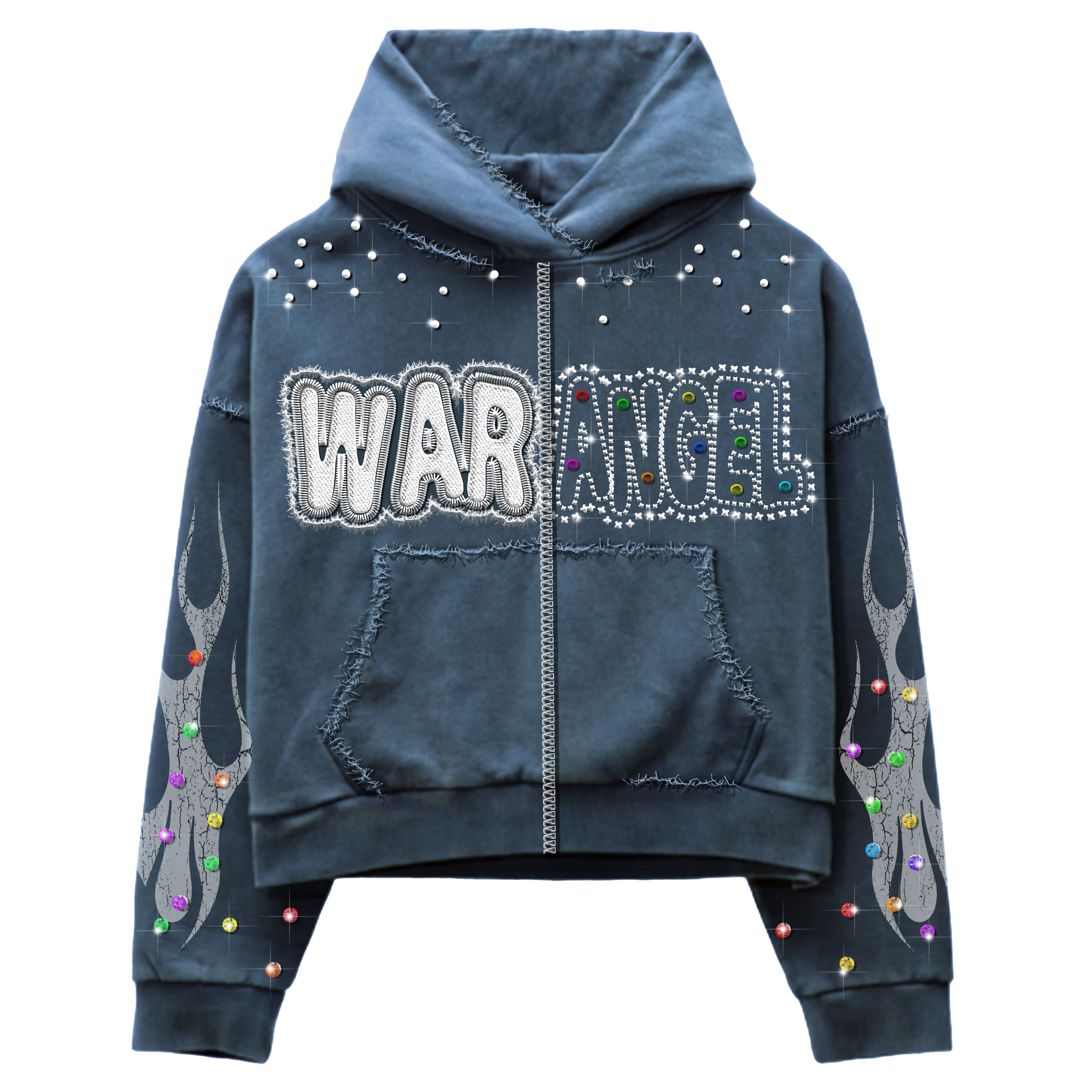 NAVY BLUE RHINESTOES HOODIE